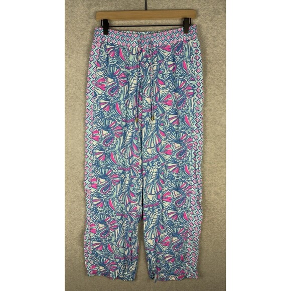 Lilly Pulitzer Pants Womens Small‎ Blue Pink Pull On Wide Leg Boho Preppy - Picture 1 of 11